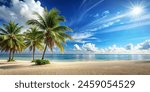 Summer Resort Beach Sea Relax Travel Vacation Palm Tropic Copy Space Banner Background Hotel