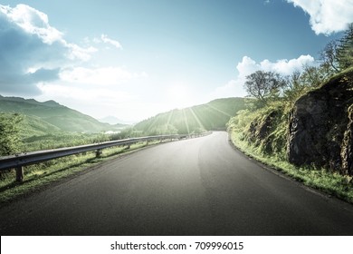 Summer Road In Mountain, Lofoten Islands, Norway