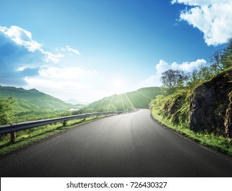 Summer Road In Mountain, Lofoten Islands, Norway