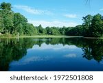 Summer scenery of Kingsbury pond Medfield MA USA