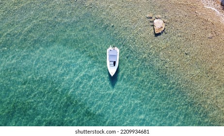 Summer Sea Boat Beach Drone Shot 