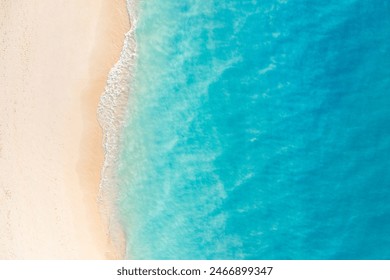 Summer seascape beautiful closeup. Blue sea water in sunny day. Top view from drone. Sea aerial surf, amazing tropical nature background. Mediterranean bright sea bay waves splashing beach sandy coast - Powered by Shutterstock