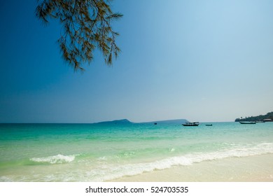 Summer Seascape On Tropical Island Koh Rong In  Cambodia. Landscape Of South East Asia.