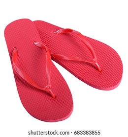 Summer Shoes Rubber Flip Flops Red Isolated On White Background