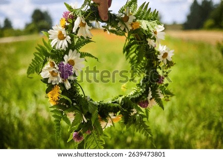 Summer Solstice Day, Midsummer, Litha holiday. Flowers wreath