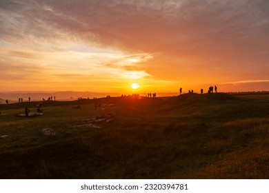 Summer Solstice sunrise, June 2022 Arbor Low Stone circle, Peak District. - Shutterstock ID 2320394781