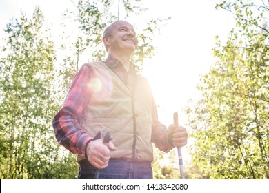 Summer Sport For Senior People. Nordic Walking