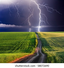 Summer Storm Beginning With Lightning