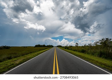 Summer storm cloudscape over main park road in Everglades National Park, Florida.