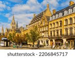 Summer streets of Ypres (Ieper), Belgian city in province of West Flanders.