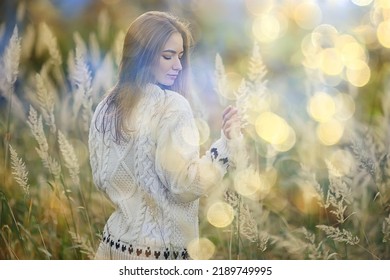 Summer Sunny Portrait Of A Happy Girl, Female Happiness Sun Glare Straw Field Country Style