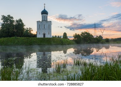 Summer sunrise. Church of the Intercession on the Nerl. Bogolyubovo. Vladimir region. Russia