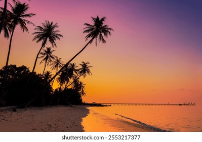 Summer with sunrise scene with  palm trees background as texture frame background - Powered by Shutterstock