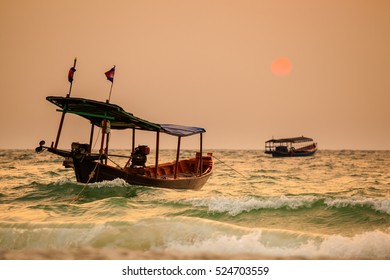 Summer Sunrise Seascape On Tropical Island Koh Rong In  Cambodia. Landscape Of South East Asia.