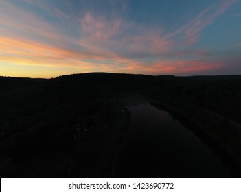 A Summer Sunset By The Delaware River In Barryville, New York