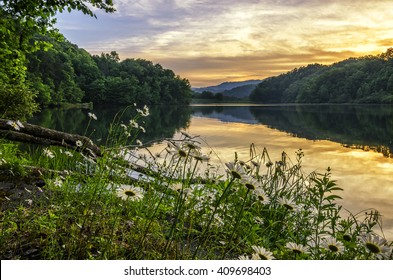 Summer Sunset And Mountain Lake, Appalachian Mountains Of Kentucky