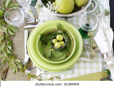 Summer Table Setting In Green