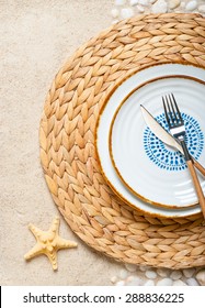 Summer Table Setting For A Party On The Beach