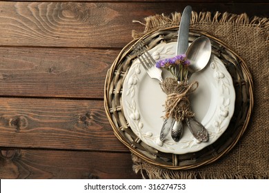 Summer Table Setting  In Rustic Style. 