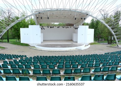 Summer theater.Outdoor theater scene.Outdoor summer theater with chairs