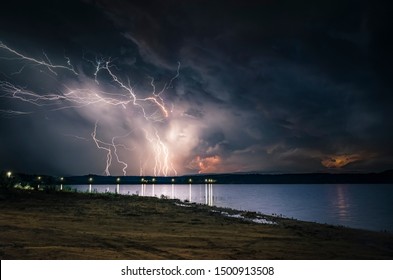 Summer thunderstorm over the lake