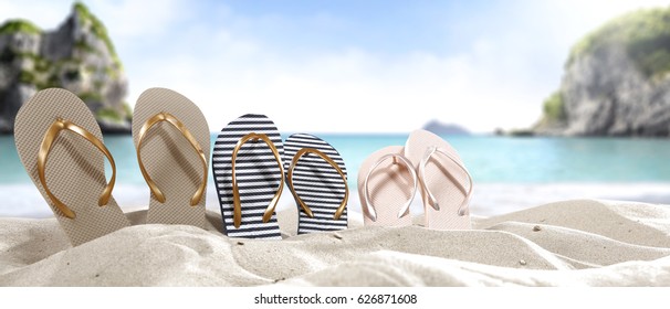 Summer time and flip flops on sand  - Powered by Shutterstock