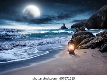 summer time and lamp on beach 