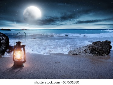 summer time on beach at night 