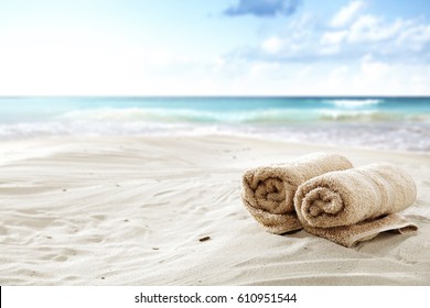 Summer Time And Towel On Beach 