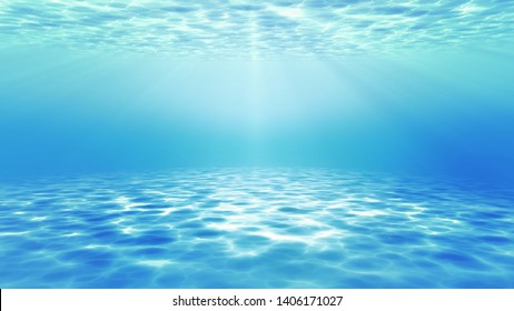 summer time under sea ocean in clean and clear water with ray of sunlight from surface for background concept design