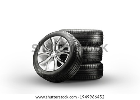 summer tires and wheels-stack on a white background