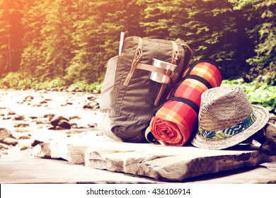 summer tools and rocks 
