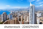 summer, tourism and travel concept - Beautiful aerial view of skyscrapers in Benidorm, Spain