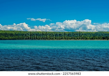Summer tree line shore Lake Superior Michigan