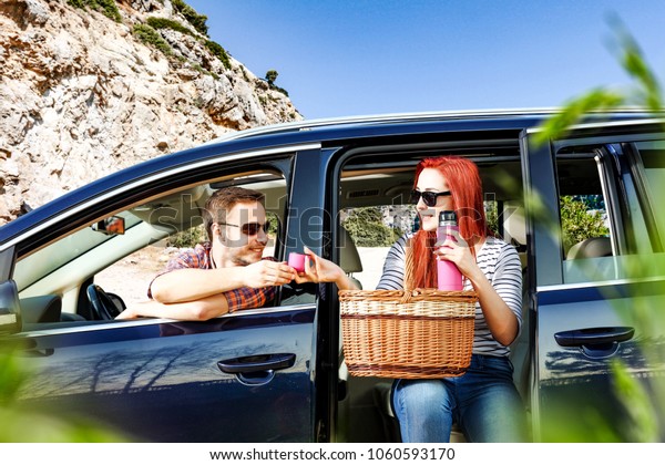 Summer trip and lovers in car\
