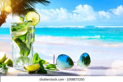 Summer Tropical Beach Wine Bar; Mojito Cocktail Drink