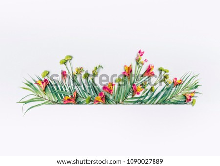 Similar – Image, Stock Photo Palm leaves and tropical flowers frame on white