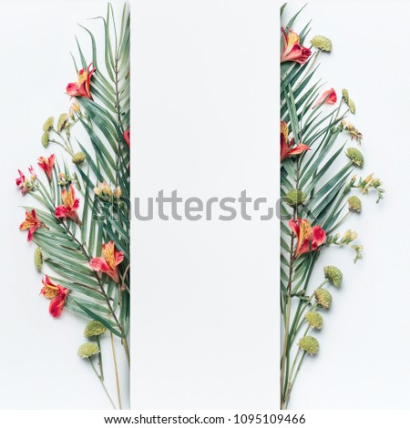 Similar – Tropical palm leaves and exotic flower frames