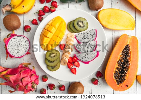 Similar – Foto Bild Wassermelonenschale gefüllt mit Obst