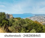 Summer Tyrrhenian sea coast top view from Temple of Jupiter Anxur (Tempio di Giove Anxur), Terracina, Latina, Lazio, Italy