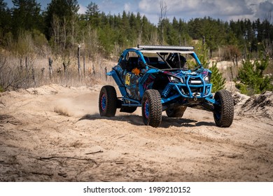 Summer UTV, ATV  Offroad Driving In Dust. Quad Racing