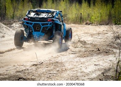 Summer UTV, ATV  Offroad Driving In Dust. Quad Racing