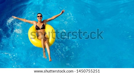 Similar – Image, Stock Photo Beautiful slim young woman in summer dress sits barefoot on Rhine shore made of gravel with feet in water