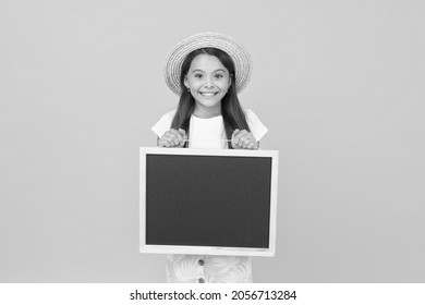 Summer Vacation For Children. School Holiday Is Starting. Summer School Study. Adventure Awaits. School Summer Program. Kid Fashion Sale. Little Girl Wear Straw Hat. Travel Copy Space