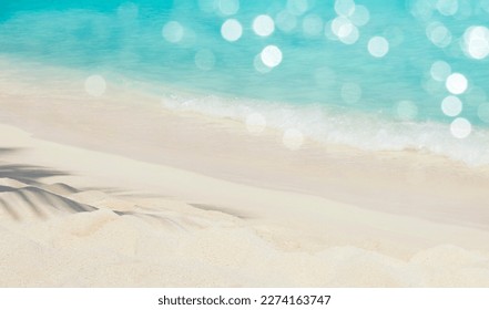 Summer vacation concept with palm shadow on tropical sandy beach - Shutterstock ID 2274163747