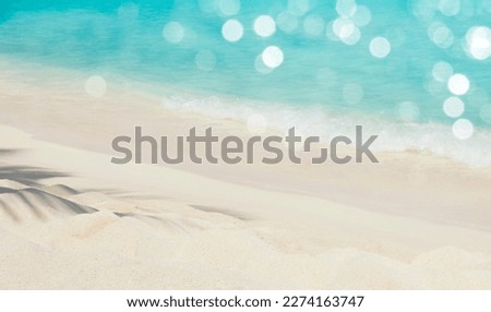 Summer vacation concept with palm shadow on tropical sandy beach