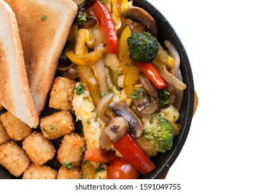 Summer Veggie Skillet. Vegetable Brunch With Toasted Bread,hash Brown,broccoli.