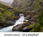 Summer view for beautiful nature from Rallarvegen trail. Famous and popular bicycle trail on Hardangervidda Plateau leads you along the Bergen Railway Line from Haugastøl to Flåm. Norway. Europe