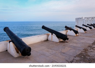 Summer View To The Cape Coast Slave Castle On The Atlantic Ocean Coastline In Ghana, West Africa