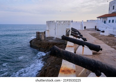 Summer View To The Cape Coast Slave Castle On The Atlantic Ocean Coastline In Ghana, West Africa